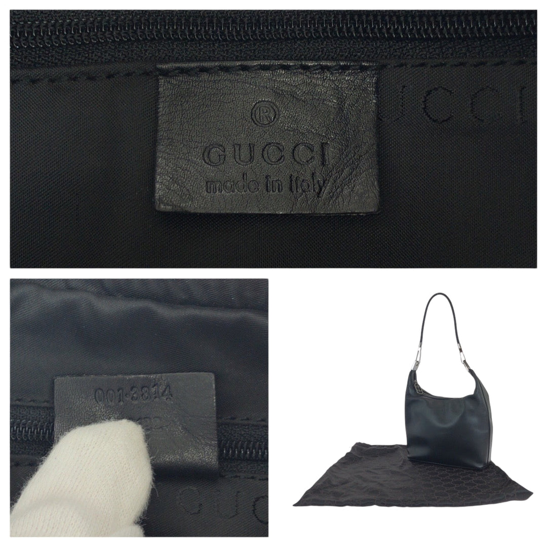 GUCCI Shoulder Bag 001 3814  002122 leather Black SilverMetal Hobo One Shoulder Bag Women Used Authentic