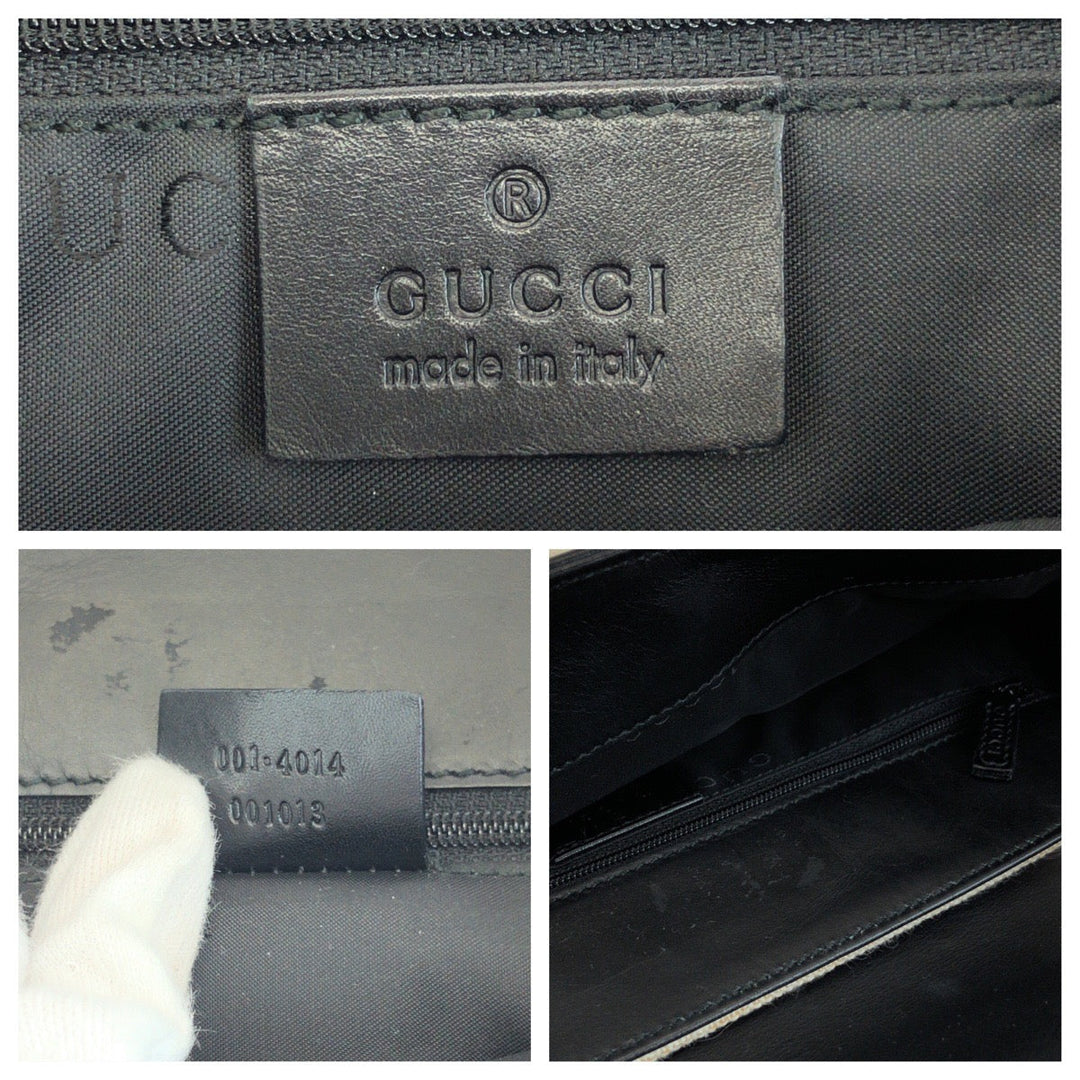 GUCCI Shoulder Bag 001 4014 001013 cotton Ivory Black SilverMetal Hobo One Shoulder Bag Women Used Authentic