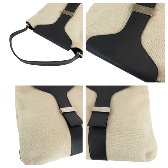 GUCCI Shoulder Bag 001 4014 001013 cotton Ivory Black SilverMetal Hobo One Shoulder Bag Women Used Authentic