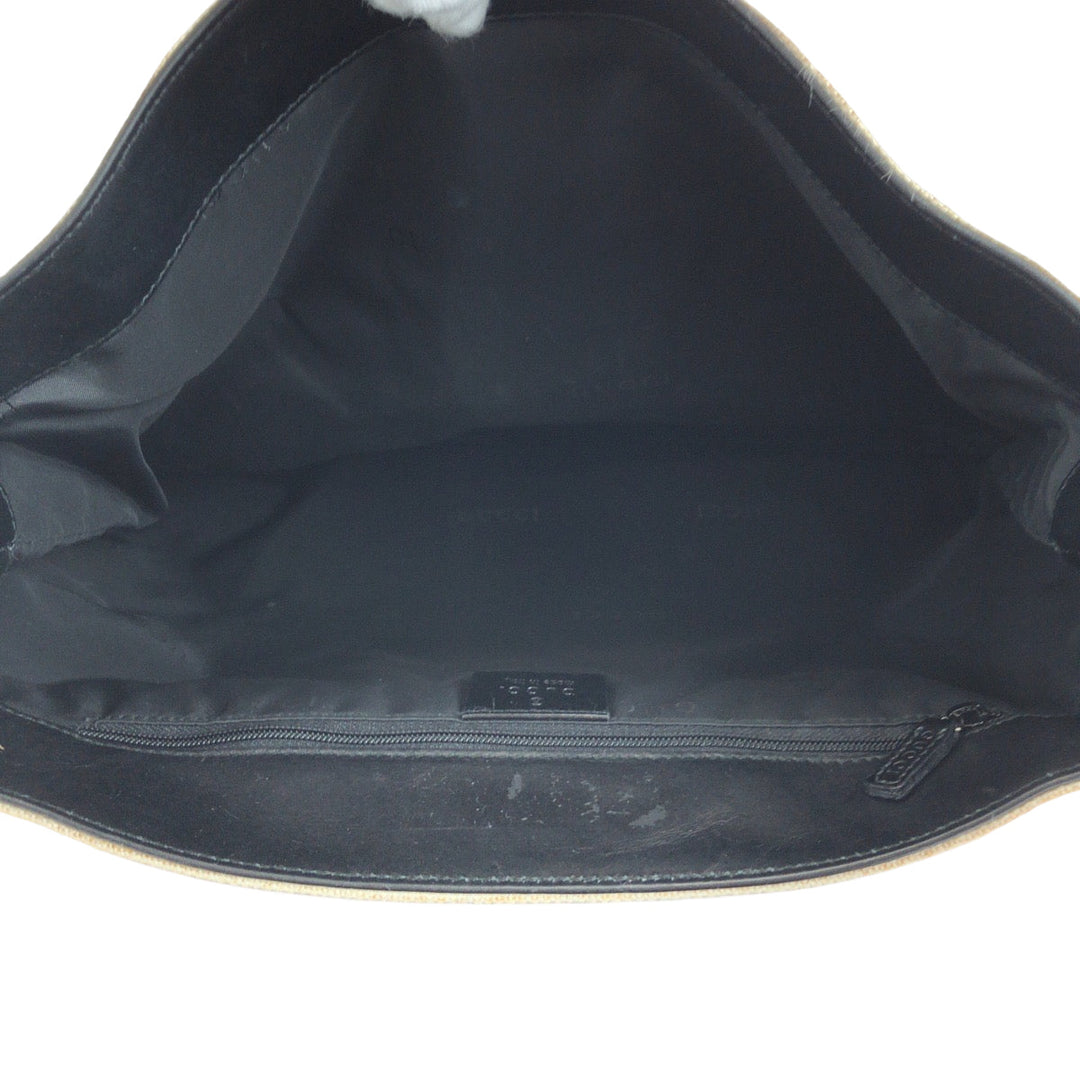 GUCCI Shoulder Bag 001 4014 001013 cotton Ivory Black SilverMetal Hobo One Shoulder Bag Women Used Authentic