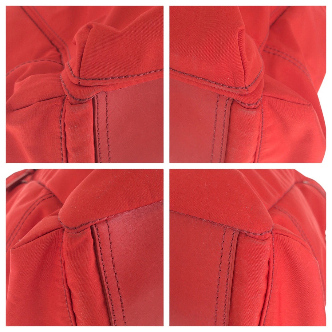 COACH Tote Bag Nylon, Leather Red Silver Metal Tote Bag Shoulder Bag 2WAY Women Used Authentic