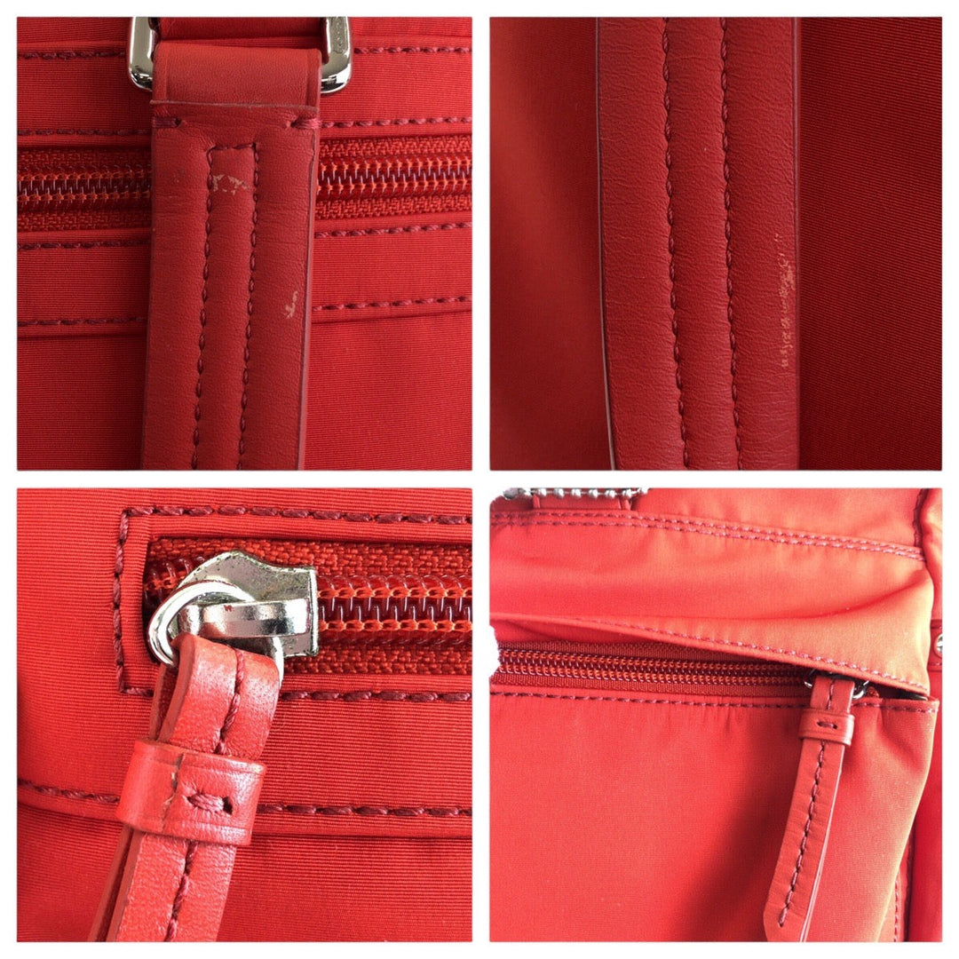 COACH Tote Bag Nylon, Leather Red Silver Metal Tote Bag Shoulder Bag 2WAY Women Used Authentic