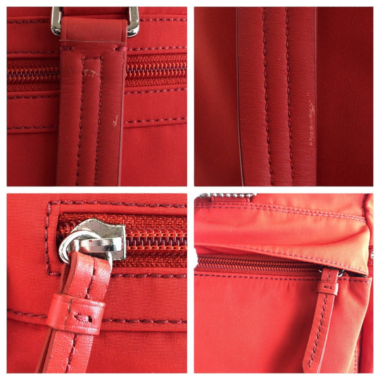 COACH Tote Bag Nylon, Leather Red Silver Metal Tote Bag Shoulder Bag 2WAY Women Used Authentic