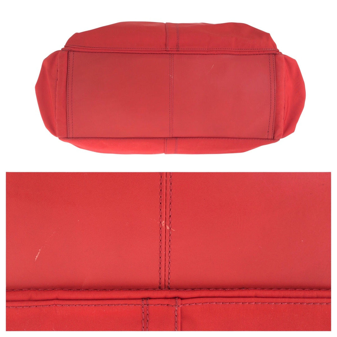 COACH Tote Bag Nylon, Leather Red Silver Metal Tote Bag Shoulder Bag 2WAY Women Used Authentic