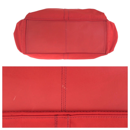 COACH Tote Bag Nylon, Leather Red Silver Metal Tote Bag Shoulder Bag 2WAY Women Used Authentic