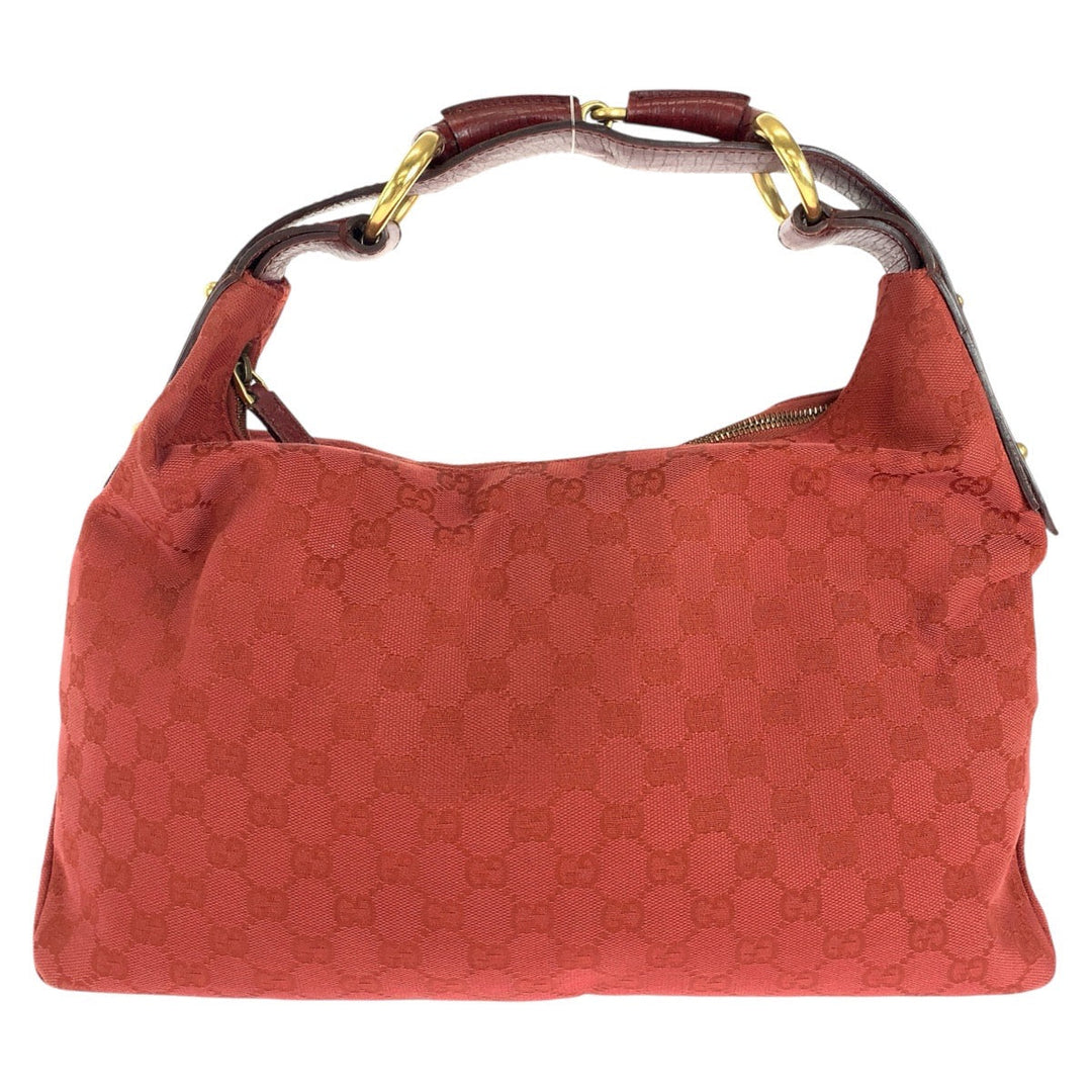 GUCCI Shoulder Bag 115867 GG canvas, leather Red Gold Metal Horsebit Women Used Authentic