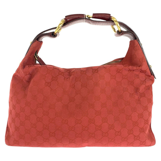 GUCCI Shoulder Bag 115867 GG canvas, leather Red Gold Metal Horsebit Women Used Authentic