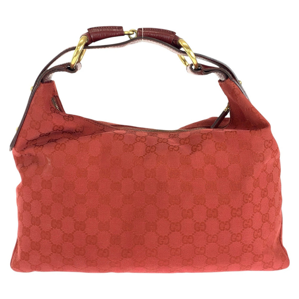 GUCCI Shoulder Bag 115867 GG canvas, leather Red Gold Metal Horsebit Women Used Authentic