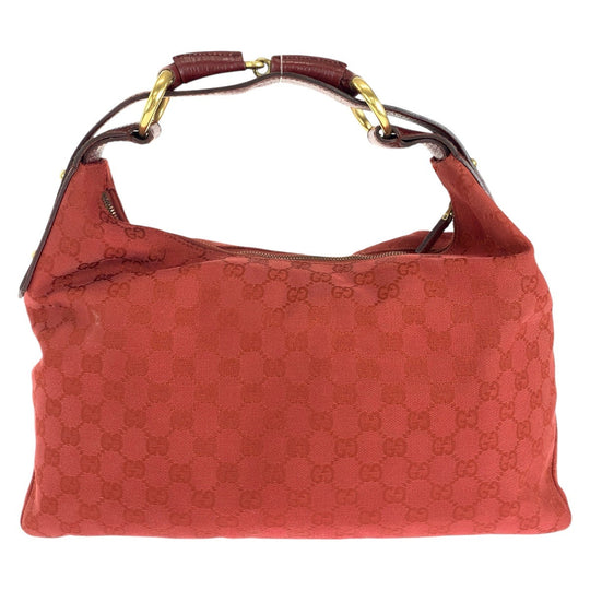 GUCCI Shoulder Bag 115867 GG canvas, leather Red Gold Metal Horsebit Women Used Authentic