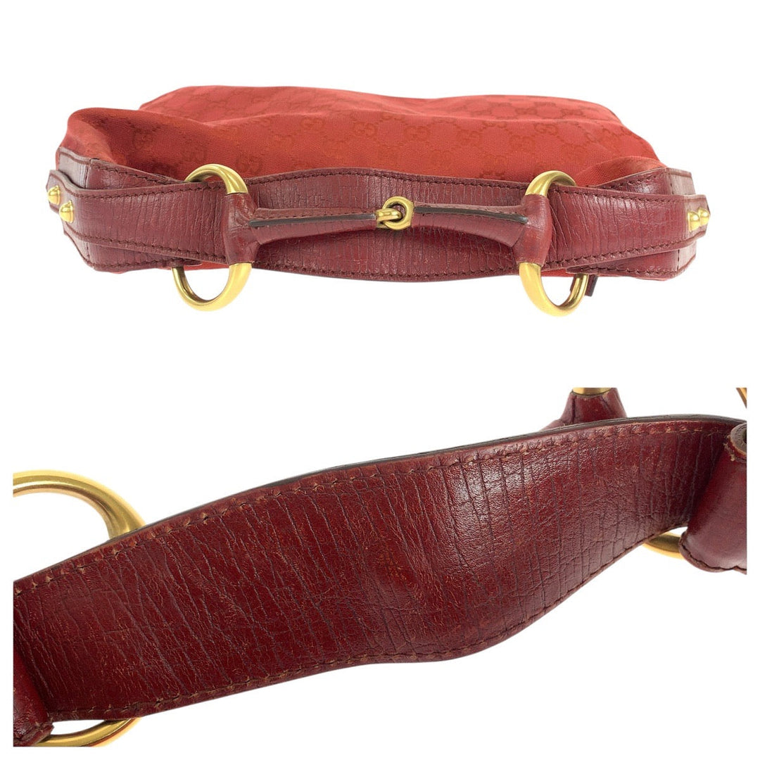 GUCCI Shoulder Bag 115867 GG canvas, leather Red Gold Metal Horsebit Women Used Authentic