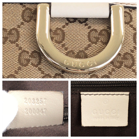 GUCCI Shoulder Bag 203257 GG canvas, leather Beige White Gold Metal Crossbody Shoulder Bag Women Used Authentic