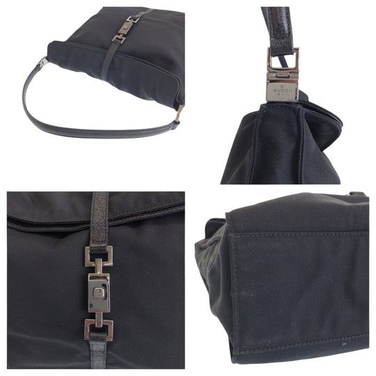GUCCI Shoulder Bag 001 3355 Nylon Black SilverMetal One Shoulder Bag Jackie Women Used Authentic