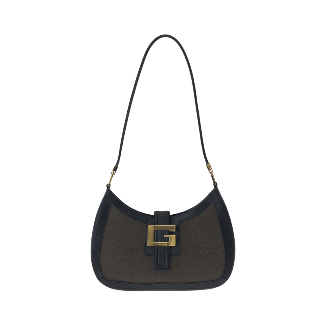 GUCCI Shoulder Bag 001 4141 cotton Brown Black Gold Metal Hobo One Shoulder Bag Hobo Women Used Authentic