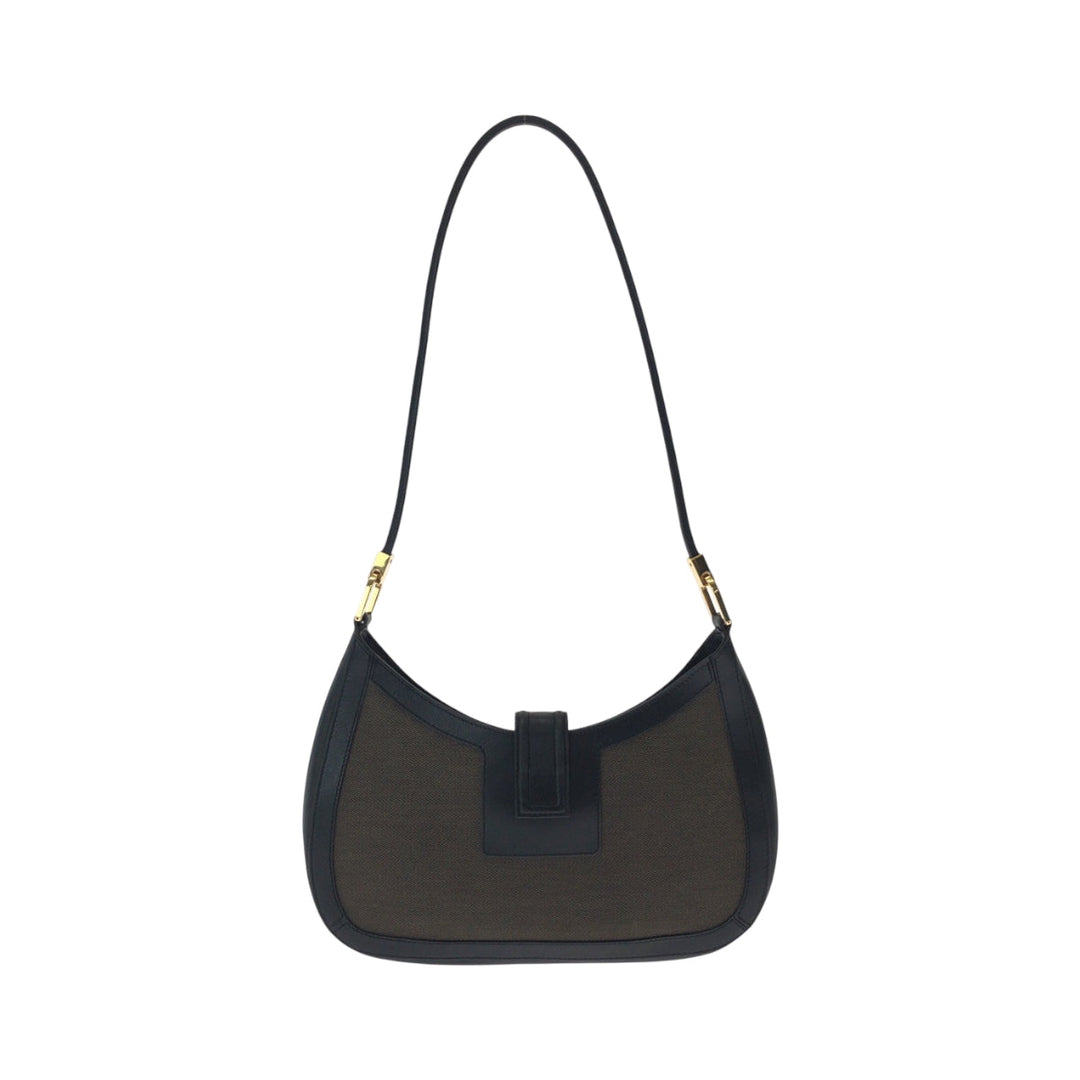 GUCCI Shoulder Bag 001 4141 cotton Brown Black Gold Metal Hobo One Shoulder Bag Hobo Women Used Authentic