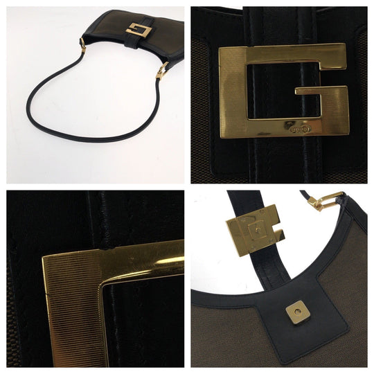 GUCCI Shoulder Bag 001 4141 cotton Brown Black Gold Metal Hobo One Shoulder Bag Hobo Women Used Authentic