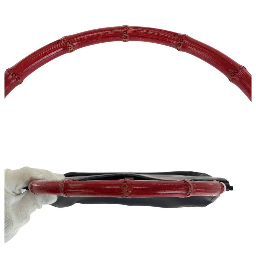 GUCCI Shoulder Bag 001 3739 leather Black Red SilverMetal Bamboo Women Used Authentic