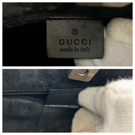 GUCCI Shoulder Bag 001 3739 leather Black Red SilverMetal Bamboo Women Used Authentic