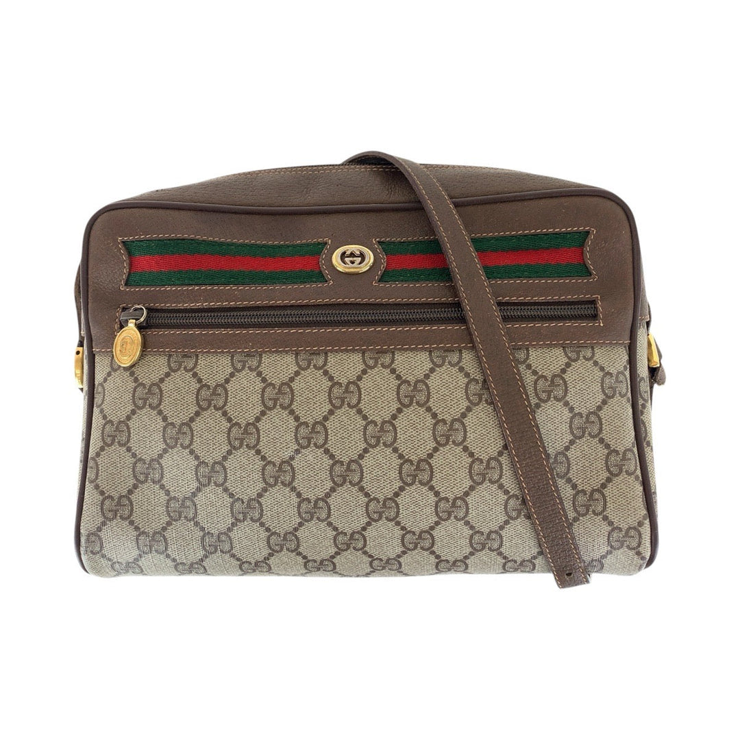 GUCCI Shoulder Bag 56 02 088 GG Supreme canvas, leather Brown Gold Metal Shoulder Bag pochette Old Gucci Shelly Line Women Used Authentic