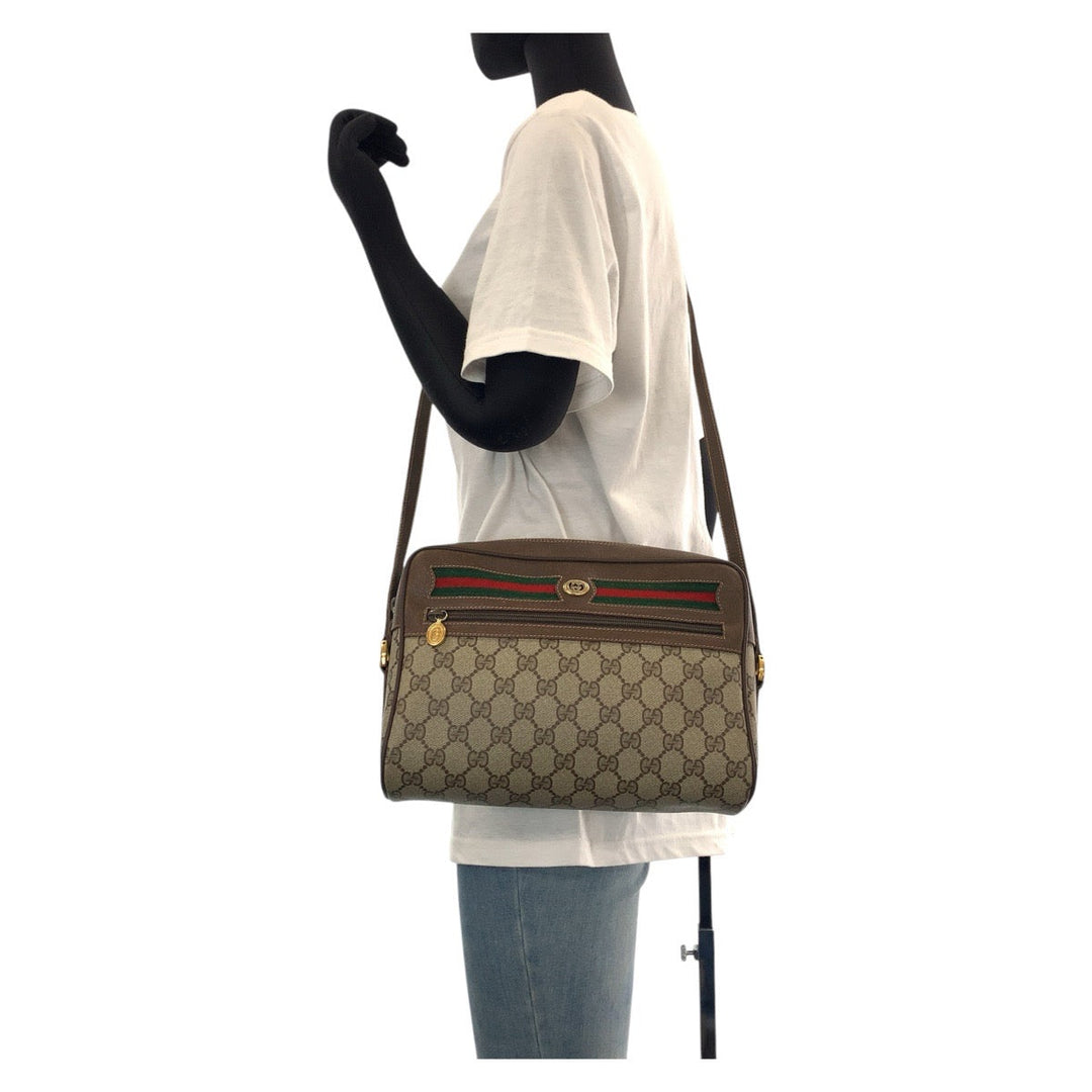 GUCCI Shoulder Bag 56 02 088 GG Supreme canvas, leather Brown Gold Metal Shoulder Bag pochette Old Gucci Shelly Line Women Used Authentic