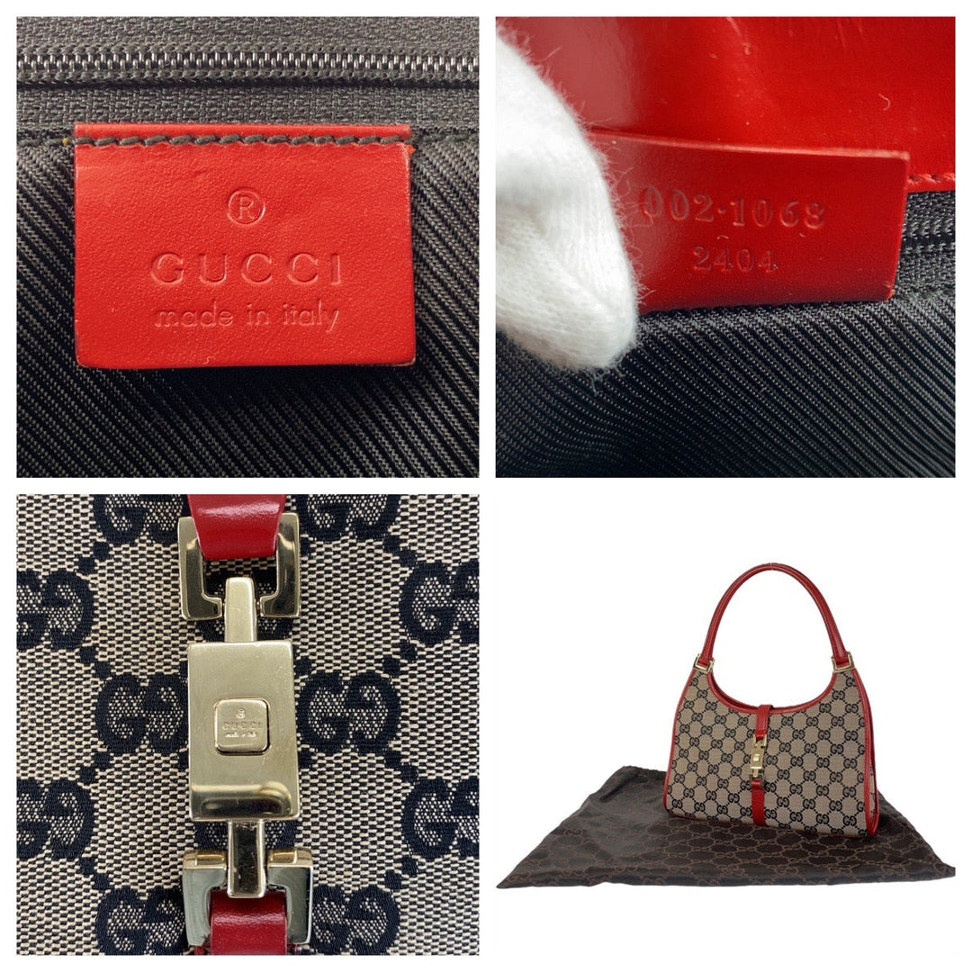 GUCCI Shoulder Bag 002 1068 GG canvas, leather Red Beige Gold Metal Hobo Shoulder Bag Handbag Jackie Women Used Authentic