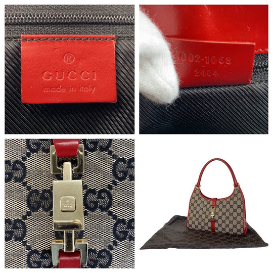 GUCCI Shoulder Bag 002 1068 GG canvas, leather Red Beige Gold Metal Hobo Shoulder Bag Handbag Jackie Women Used Authentic