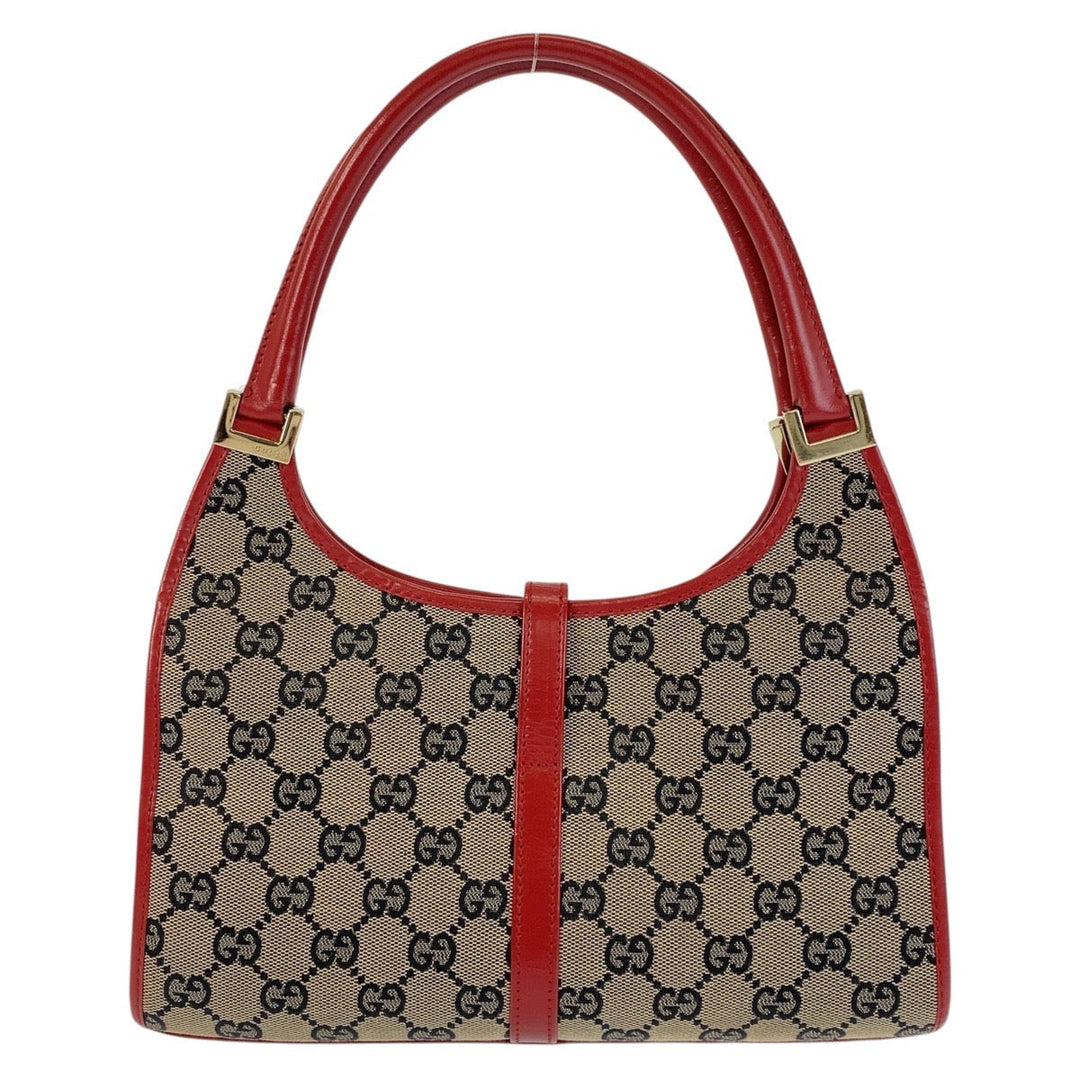 GUCCI Shoulder Bag 002 1068 GG canvas, leather Red Beige Gold Metal Hobo Shoulder Bag Handbag Jackie Women Used Authentic