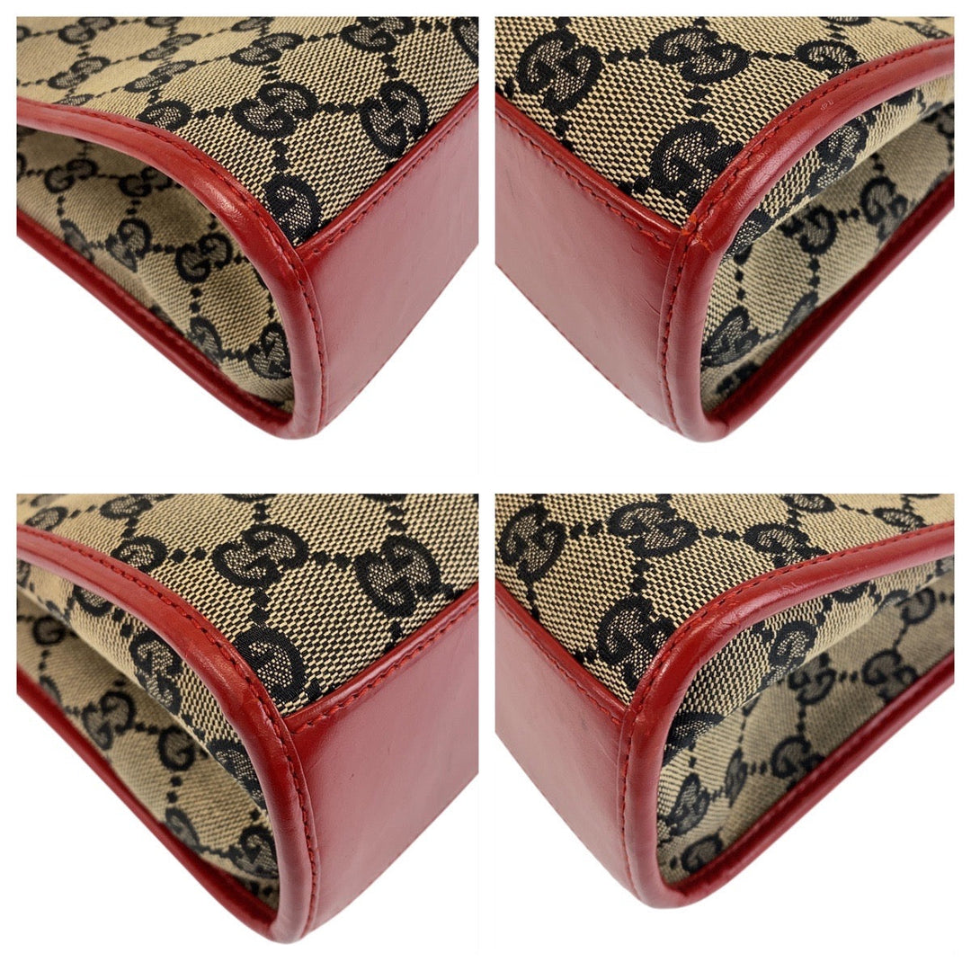 GUCCI Shoulder Bag 002 1068 GG canvas, leather Red Beige Gold Metal Hobo Shoulder Bag Handbag Jackie Women Used Authentic