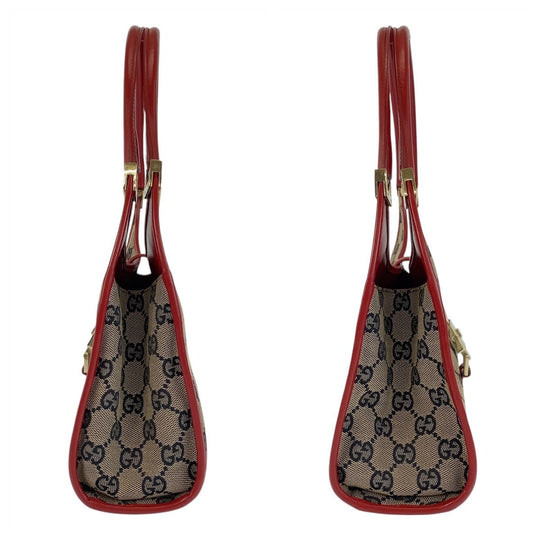 GUCCI Shoulder Bag 002 1068 GG canvas, leather Red Beige Gold Metal Hobo Shoulder Bag Handbag Jackie Women Used Authentic