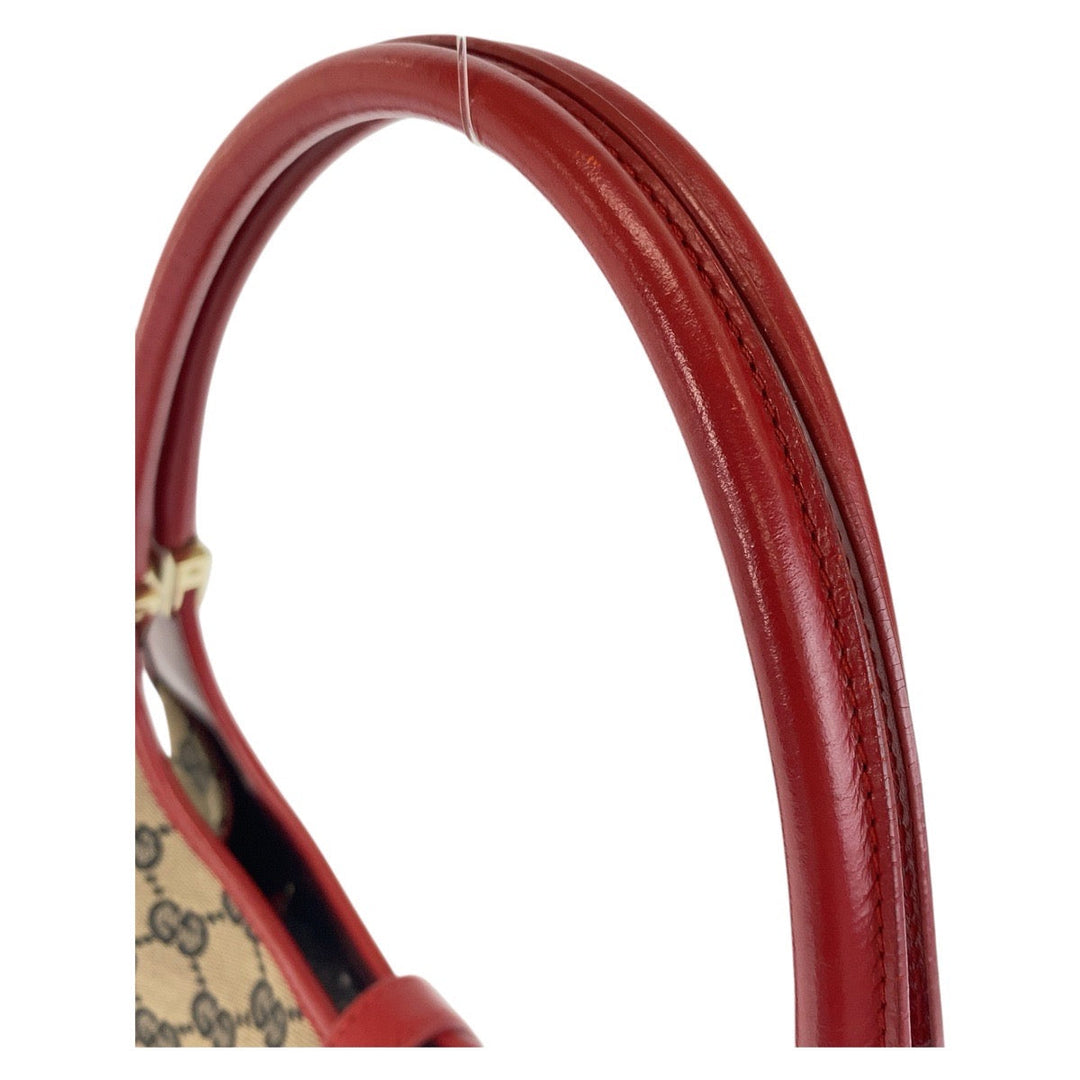 GUCCI Shoulder Bag 002 1068 GG canvas, leather Red Beige Gold Metal Hobo Shoulder Bag Handbag Jackie Women Used Authentic