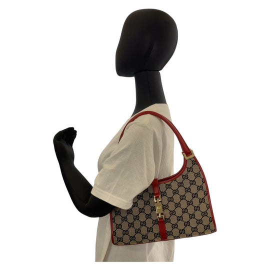 GUCCI Shoulder Bag 002 1068 GG canvas, leather Red Beige Gold Metal Hobo Shoulder Bag Handbag Jackie Women Used Authentic