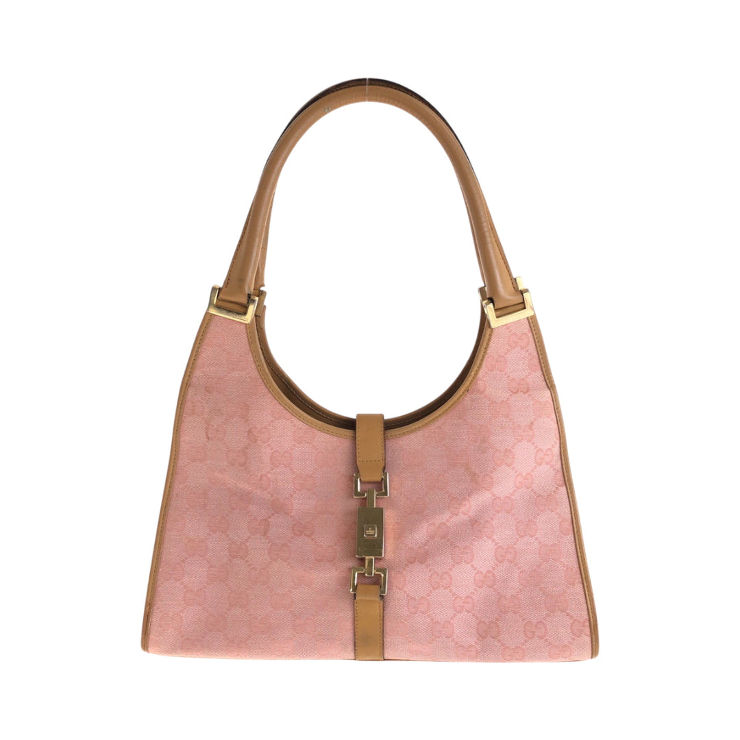 GUCCI Shoulder Bag 002 1067 GG canvas Pink Brown Gold Metal Hobo One Shoulder Bag Jackie Women Used Authentic