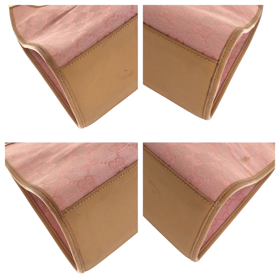 GUCCI Shoulder Bag 002 1067 GG canvas Pink Brown Gold Metal Hobo One Shoulder Bag Jackie Women Used Authentic