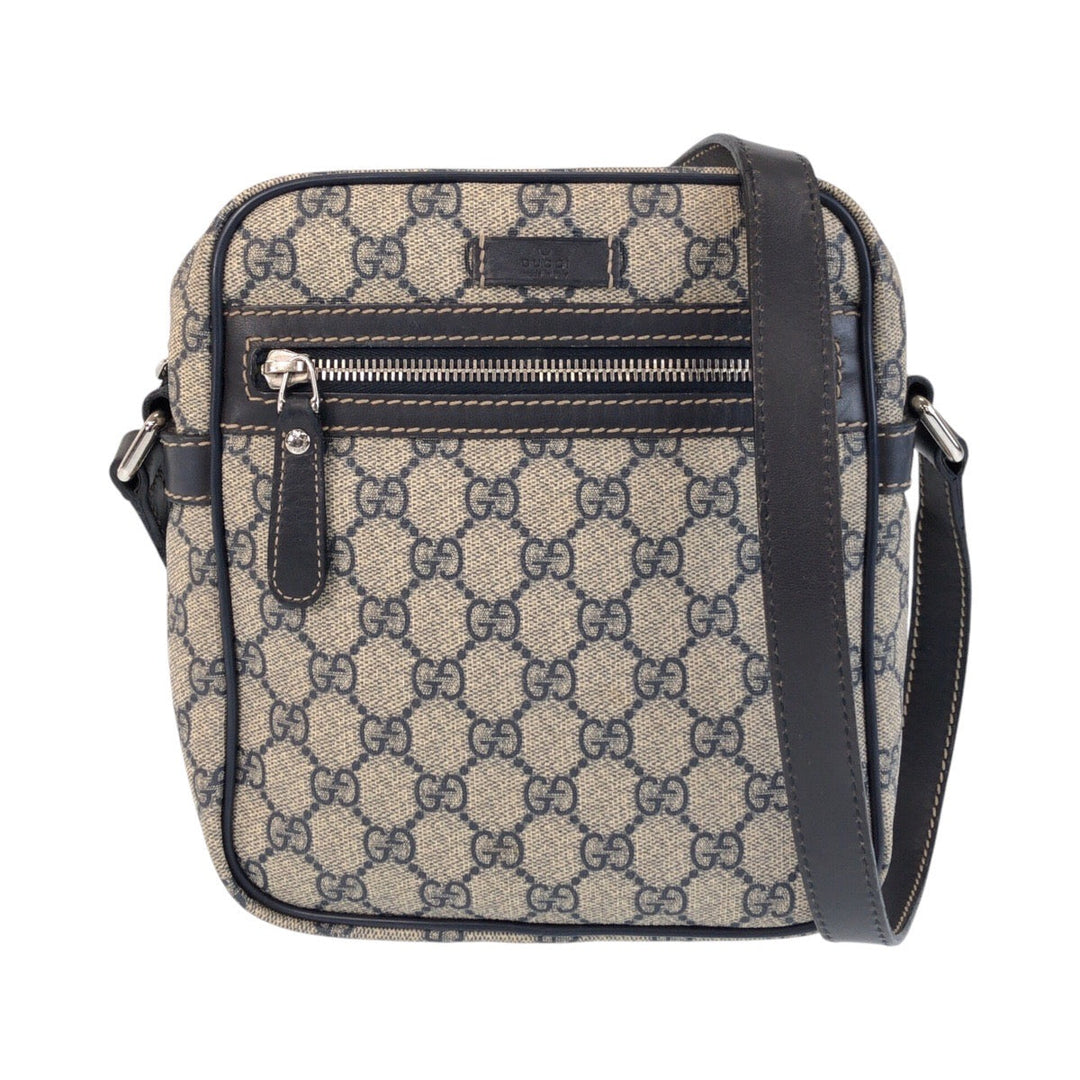 GUCCI Shoulder Bag 233268 GG Supreme canvas, leather Gray Navy SilverMetal Shoulder Bag pochette Women Used Authentic