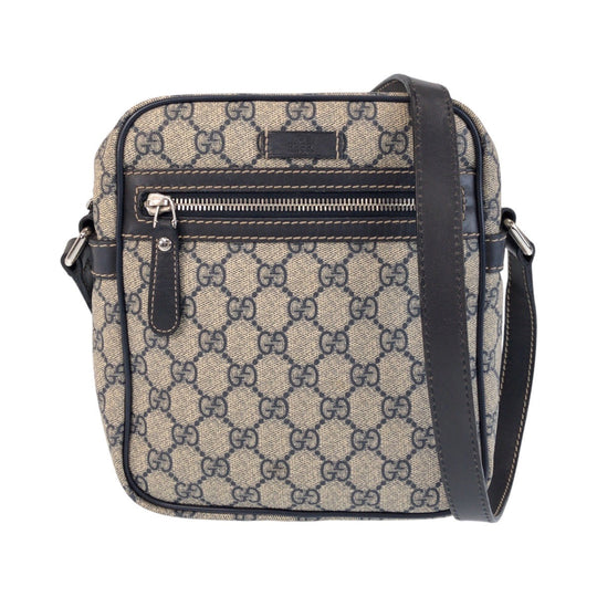 GUCCI Shoulder Bag 233268 GG Supreme canvas, leather Gray Navy SilverMetal Shoulder Bag pochette Women Used Authentic