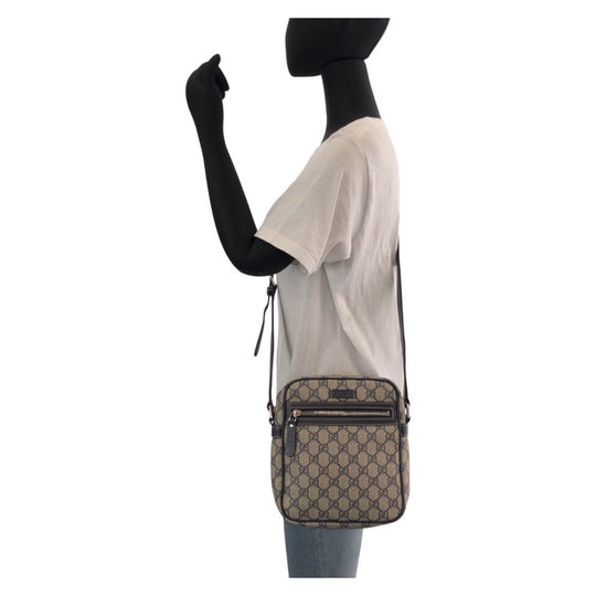 GUCCI Shoulder Bag 233268 GG Supreme canvas, leather Gray Navy SilverMetal Shoulder Bag pochette Women Used Authentic