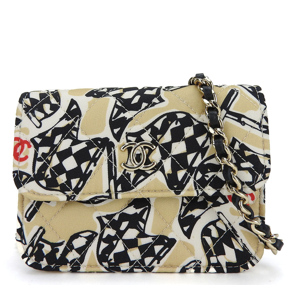 CHANEL Shoulder Bag Canvas, Leather beige Mini-minimatrasse Women Used Authentic