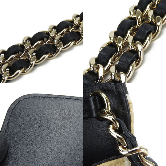 CHANEL Shoulder Bag Canvas, Leather beige Mini-minimatrasse Women Used Authentic