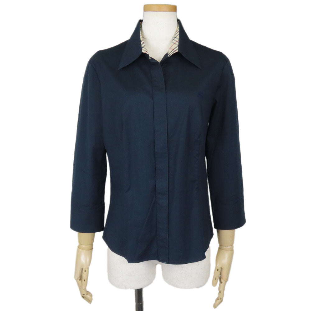BURBERRY LONDON Long sleeve shirt Cotton, Polyurethane Navy Women 40 Used Authentic