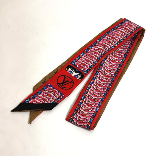 LOUIS VUITTON scarf MP1943 silk Brown Monogram Bando BB Kabuki Sticker Women Secondhand Authentic
