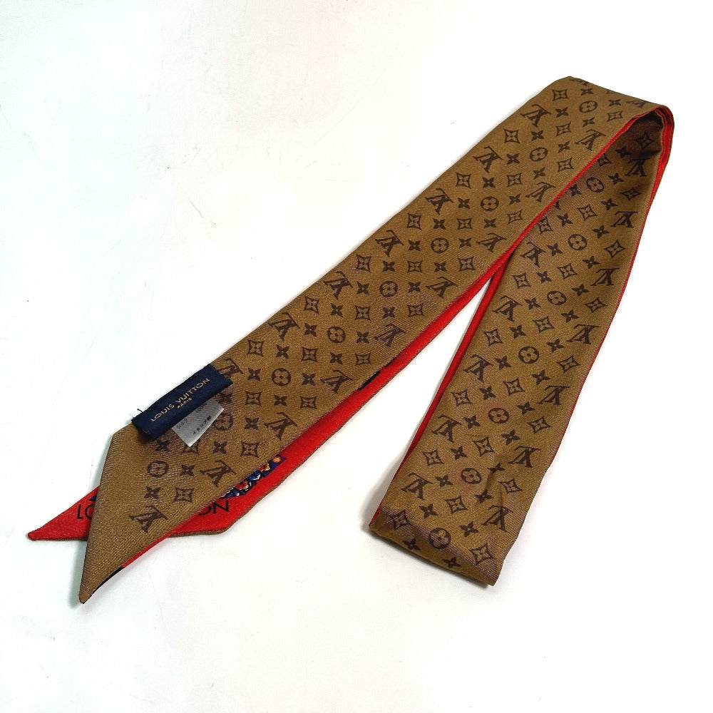 LOUIS VUITTON scarf MP1943 silk Brown Monogram Bando BB Kabuki Sticker Women Secondhand Authentic