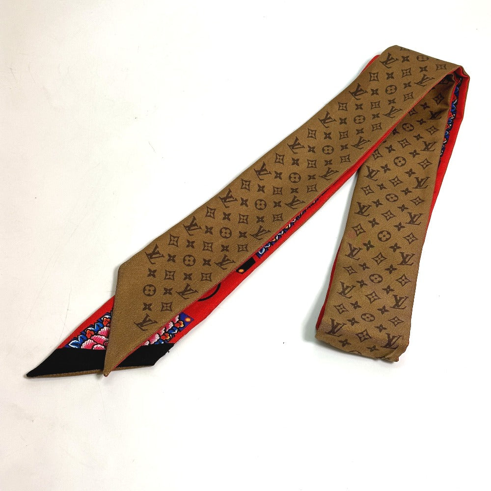 LOUIS VUITTON scarf MP1943 silk Brown Monogram Bando BB Kabuki Sticker Women Secondhand Authentic