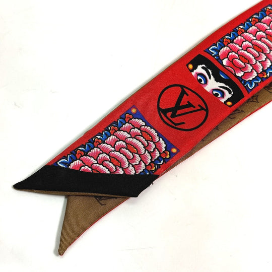 LOUIS VUITTON scarf MP1943 silk Brown Monogram Bando BB Kabuki Sticker Women Secondhand Authentic