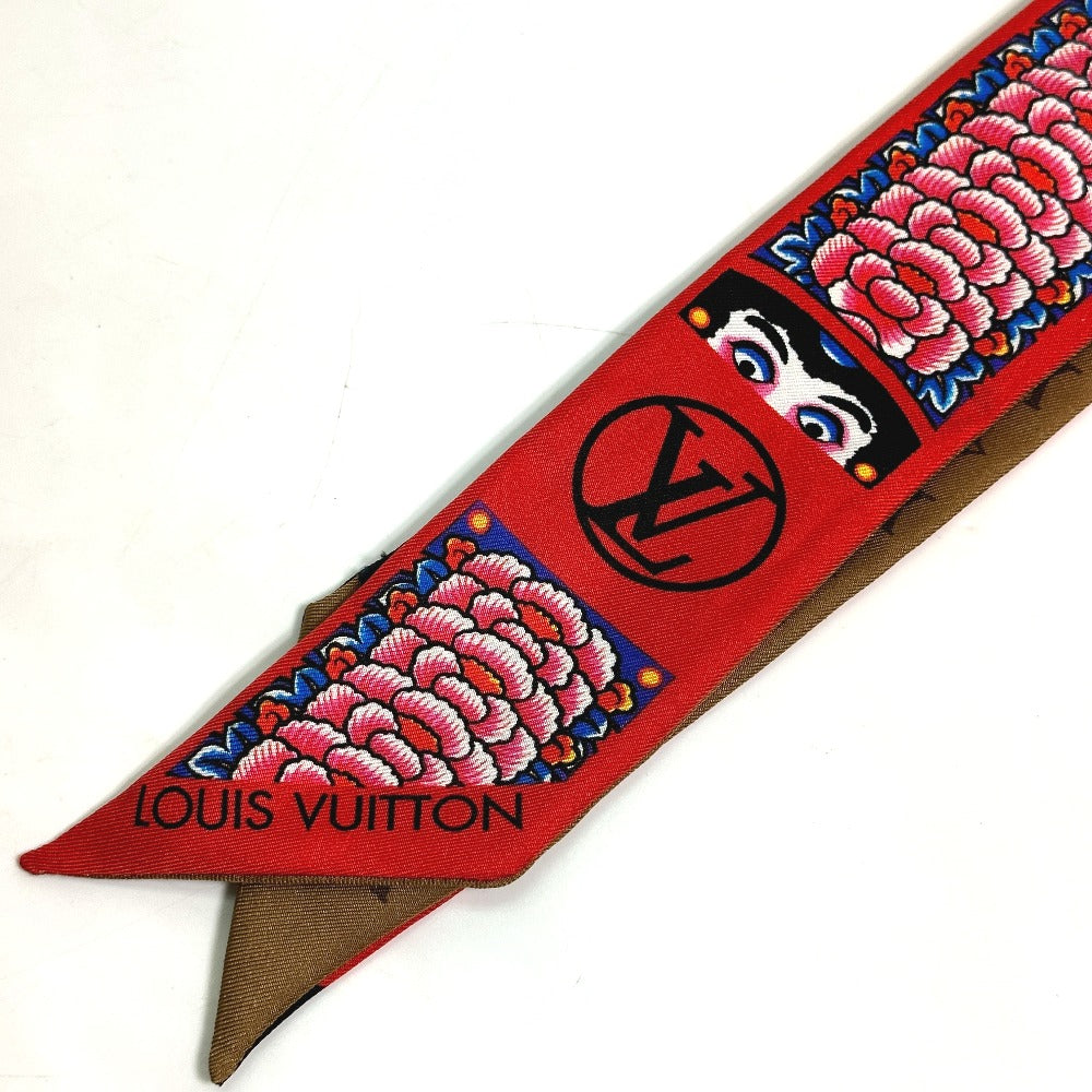 LOUIS VUITTON scarf MP1943 silk Brown Monogram Bando BB Kabuki Sticker Women Secondhand Authentic