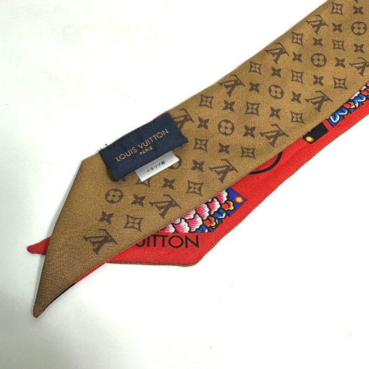 LOUIS VUITTON scarf MP1943 silk Brown Monogram Bando BB Kabuki Sticker Women Secondhand Authentic