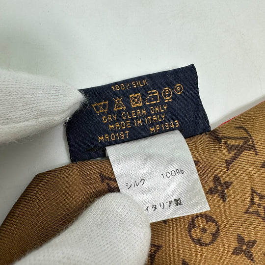 LOUIS VUITTON scarf MP1943 silk Brown Monogram Bando BB Kabuki Sticker Women Secondhand Authentic