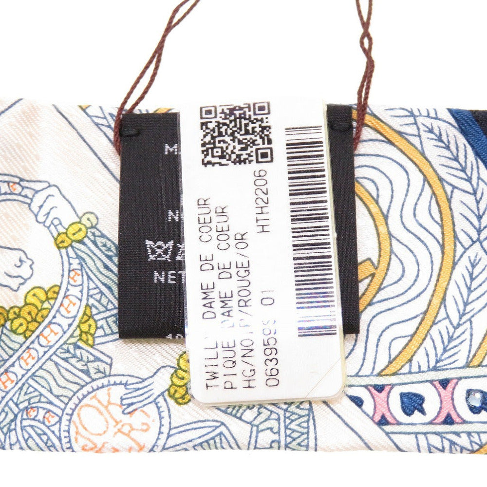 HERMES scarf silk black Beaded Pique Twilly Queen of Hearts DAME DE COEUR Women Used Authentic