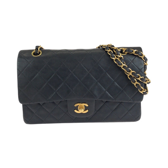 CHANEL Shoulder Bag lambskin Black GoldMetal ChainShoulder Bag Shoulder Matrasse W flap COCO Mark Turnlock Women Used Authentic