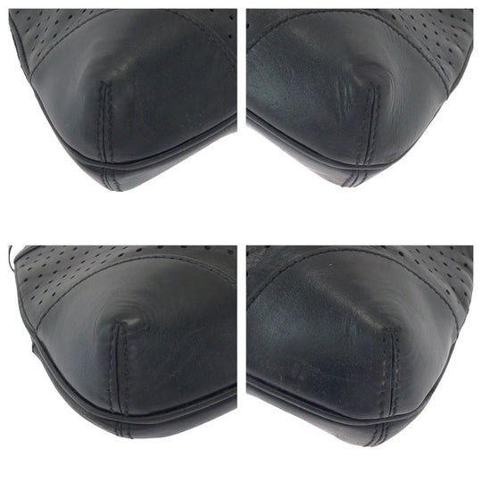 GUCCI Shoulder Bag 114875 leather Black SilverMetal Hobo Shoulder Bag Interlocking Women Used Authentic