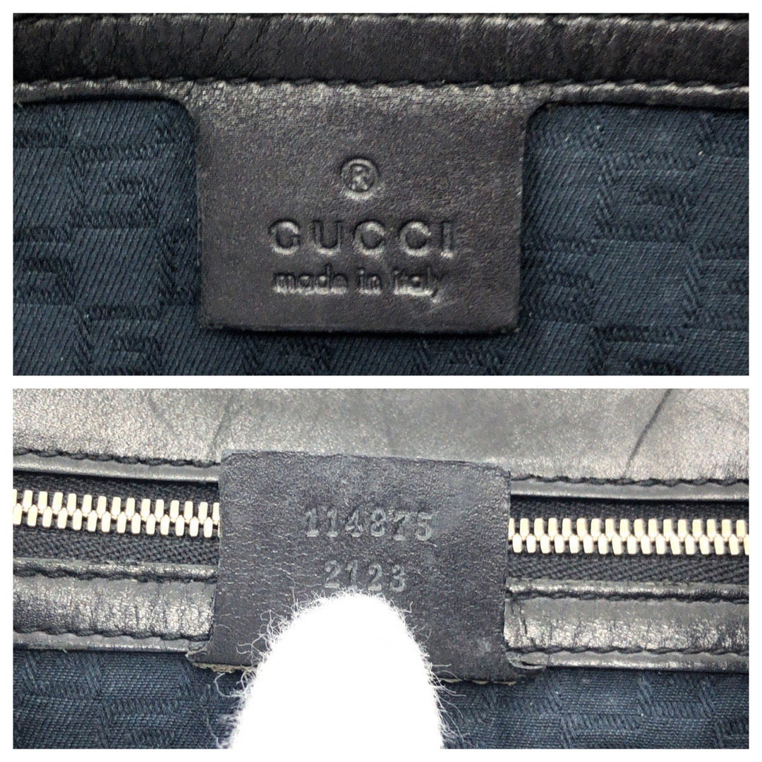 GUCCI Shoulder Bag 114875 leather Black SilverMetal Hobo Shoulder Bag Interlocking Women Used Authentic