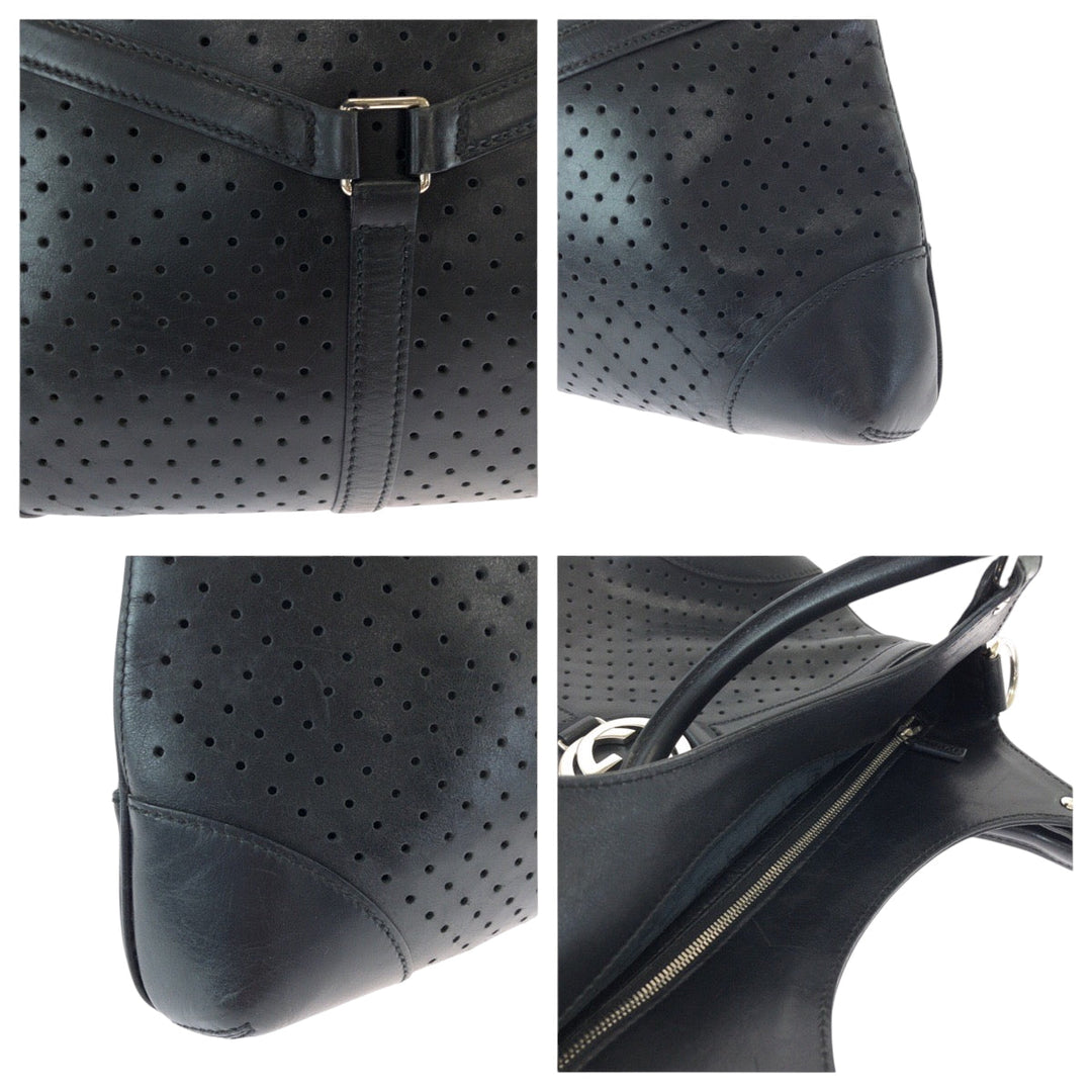 GUCCI Shoulder Bag 114875 leather Black SilverMetal Hobo Shoulder Bag Interlocking Women Used Authentic